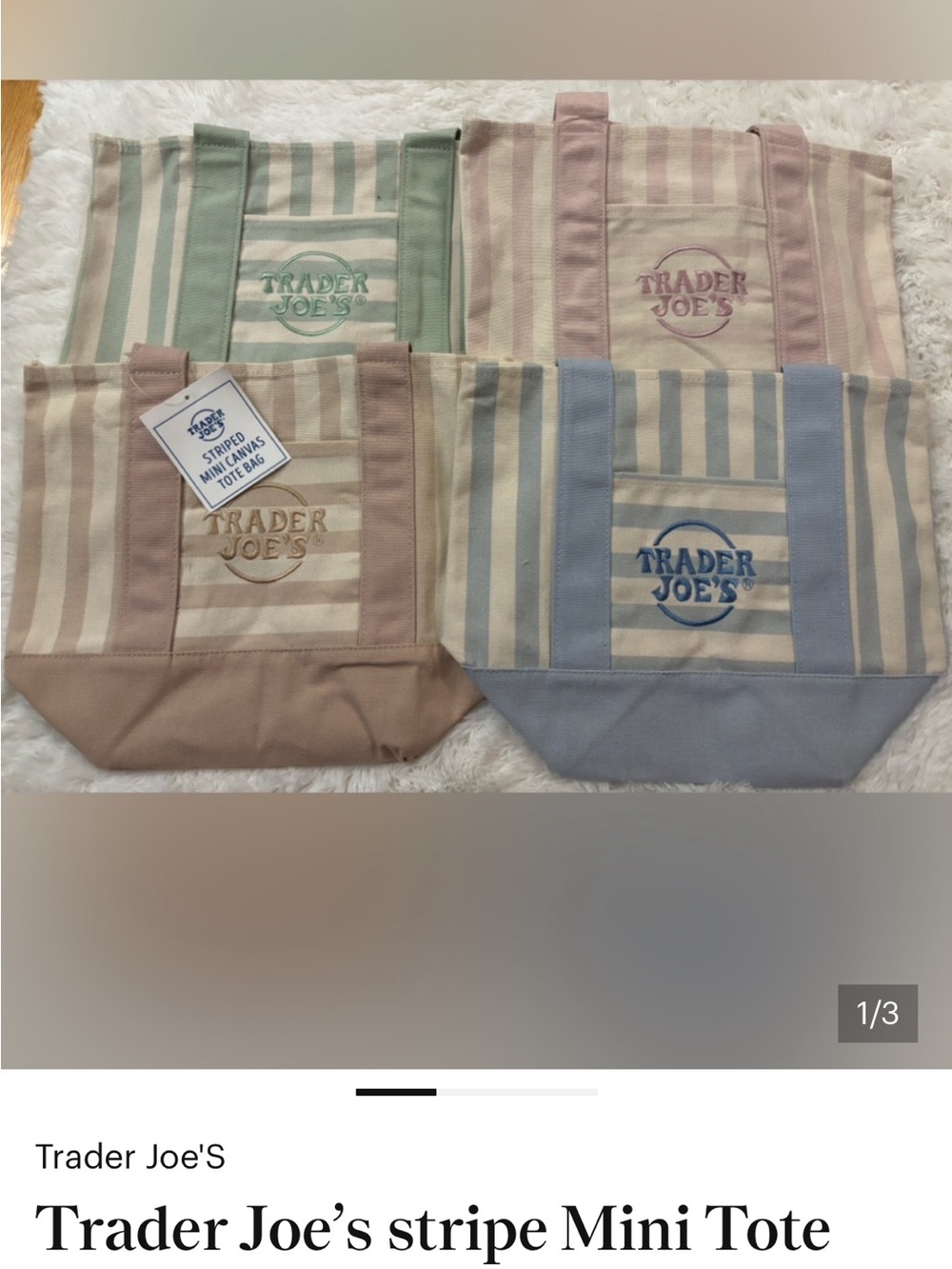 Trader Joe's Stripe Mini Tote - Pastel Stripe Set